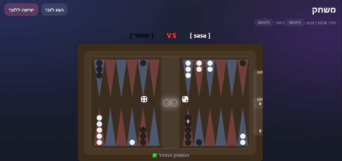 צילום מסך של משחק שש בש אונליין - לוח משחק עם כלים