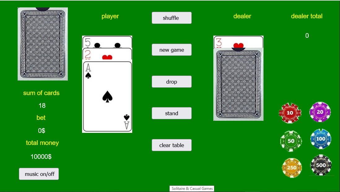 צילום מסך של משחק בלק ג׳ק אונליין